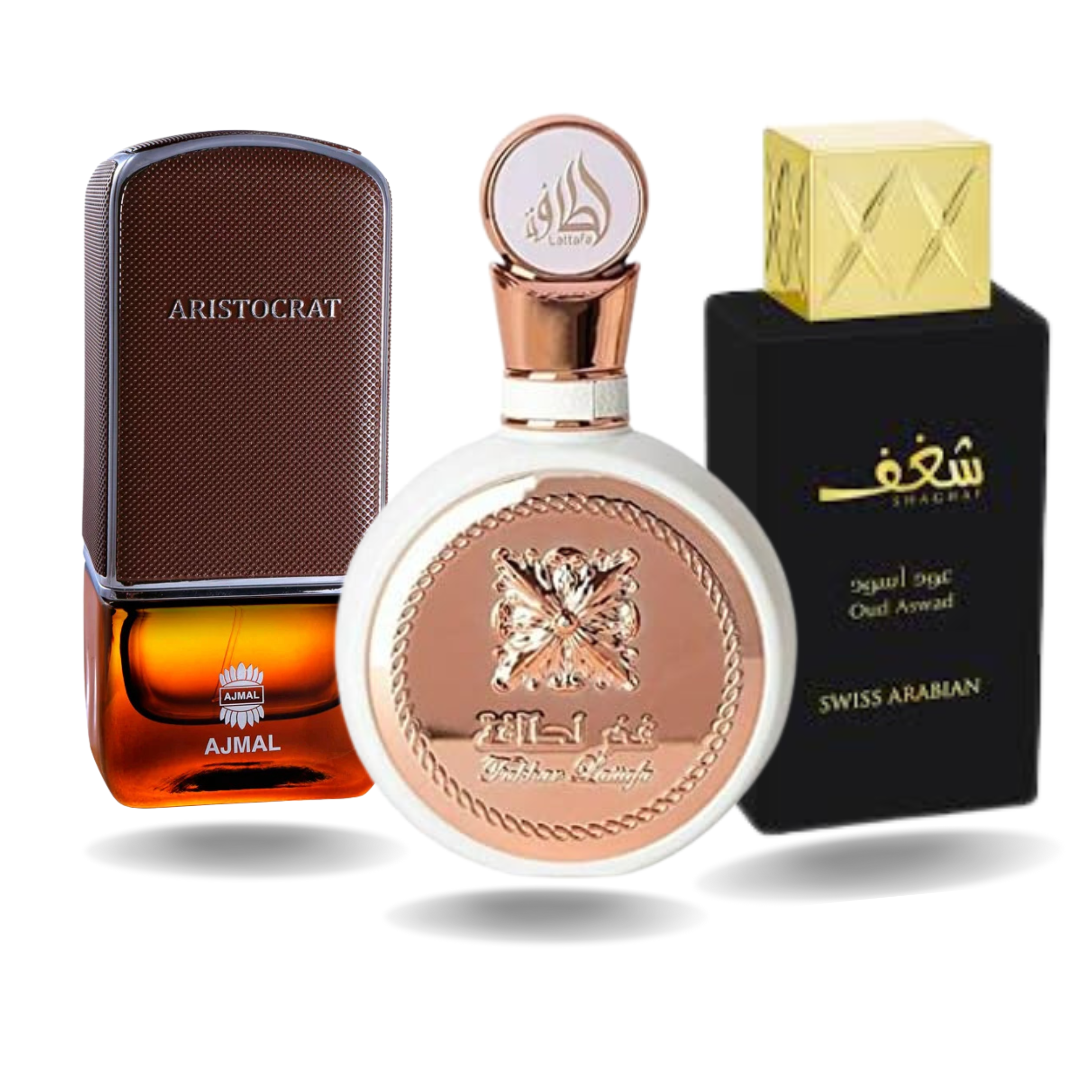 Combo: Ajmal Aristocrat, Shaghaf Oud y Lattafa Fakhar