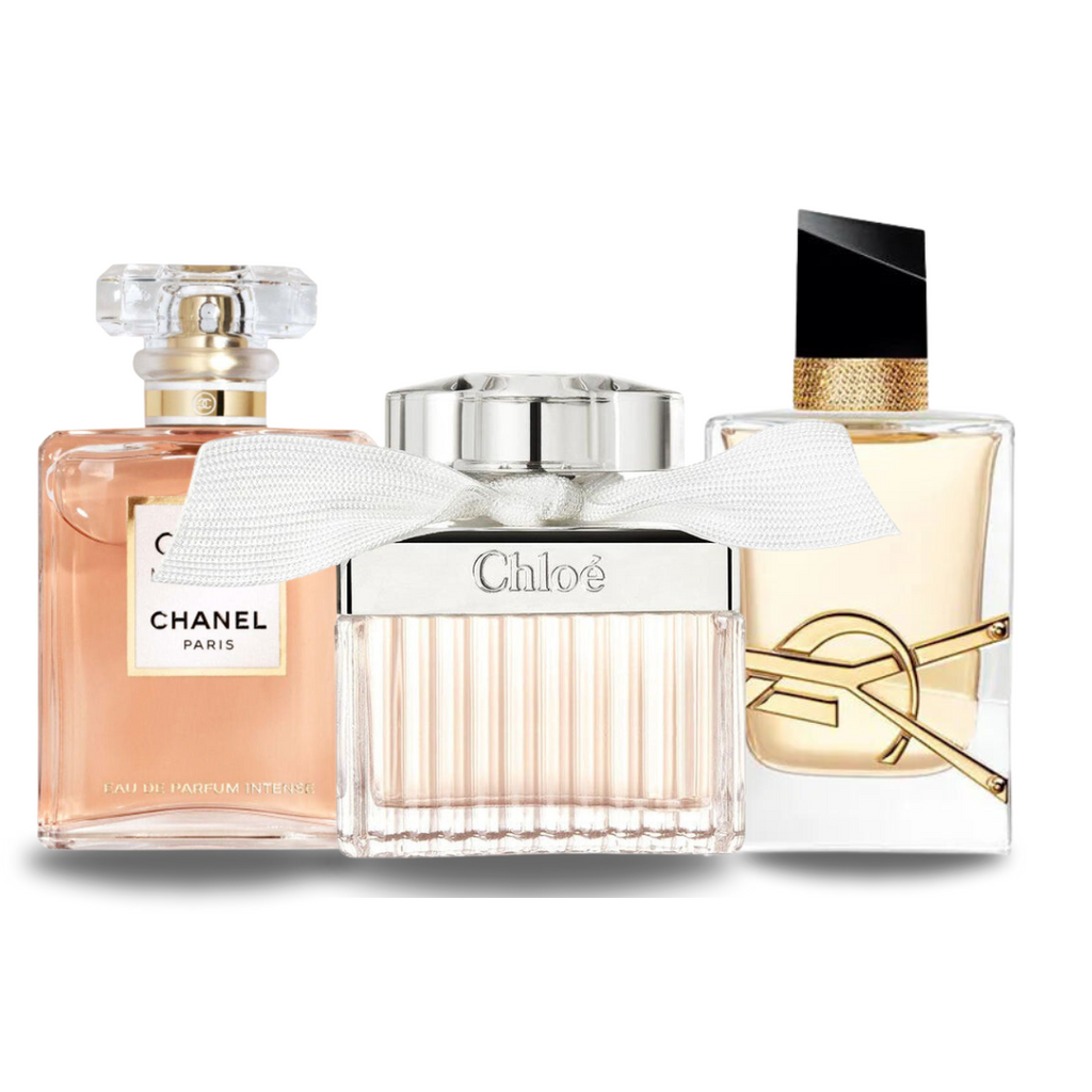 Combo: Chanel Coco Mademoiselle, Yves Saint Laurent Libre y Chloé - Perfumes Femininos de Luxo a Preços Imbatíveis.