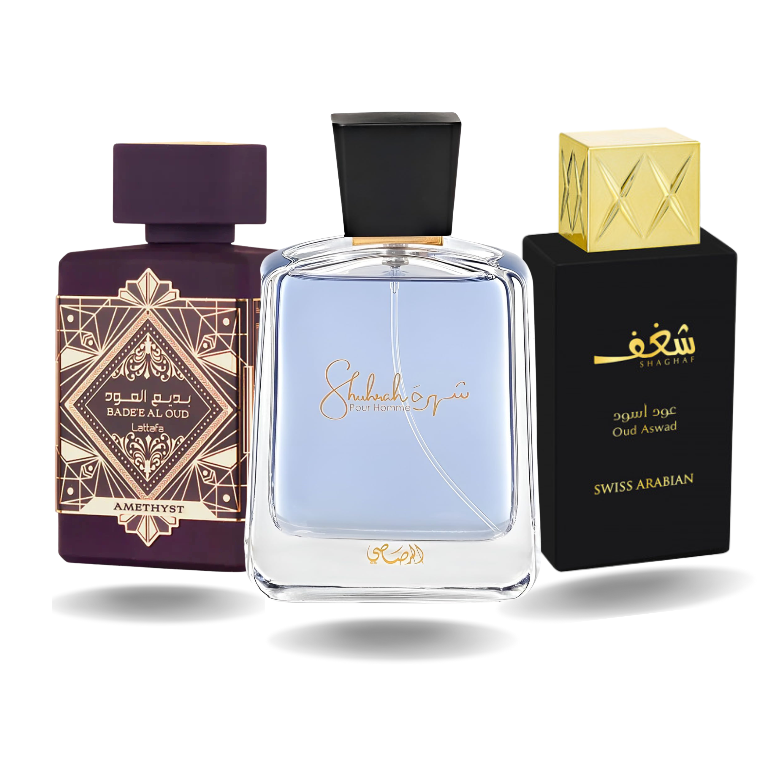 Combo: Bade'e Al Oud Amethyst, Shuhrah y Shaghaf Oud Aswad