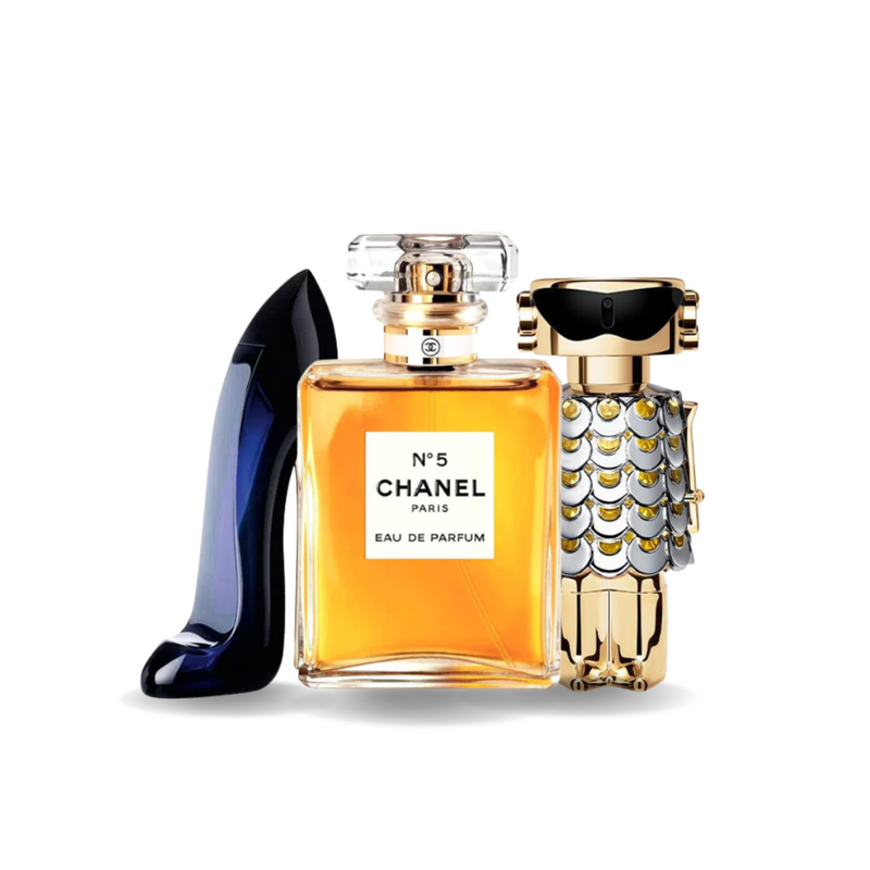 Combo: Carolina Herrera Good Girl, Chanel Nº5 y Paco Rabanne Fame - Perfumes Femininos de Luxo a Preços Imbatíveis.